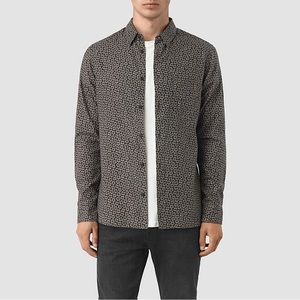 AllSaints Men's Black & White Micro-Pattern Button-Down Shirt